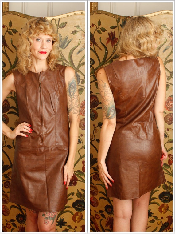 1960s dress // Faux Leather MOD Dress // vintage 6