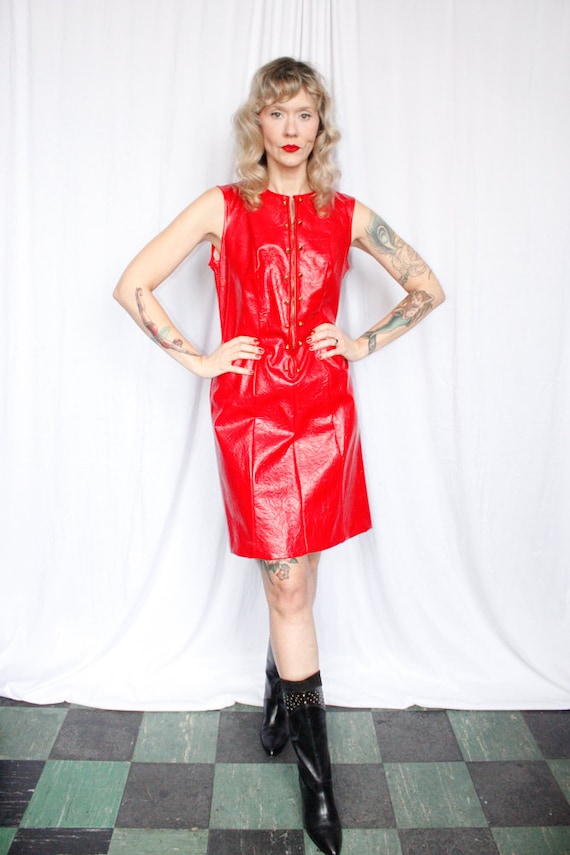 1960s Mod Red Vinyl Dress - Medium - image 3