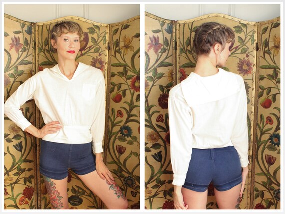 1920s blouse // White Sailor Cotton Blouse // vint
