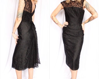 1950s Lace Cocktail Dress - Medium