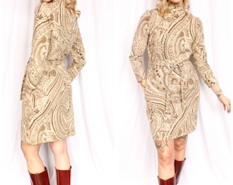 1960s Doris Scott Paisley Wool Dress - Medium