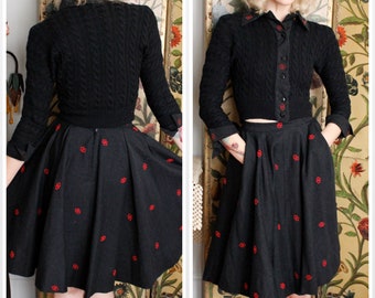 Reserved on layaway // 1950s Catherine Scott Knit Sweater & Swing Circle Skirt // vintage 1950s sweater + skirt set