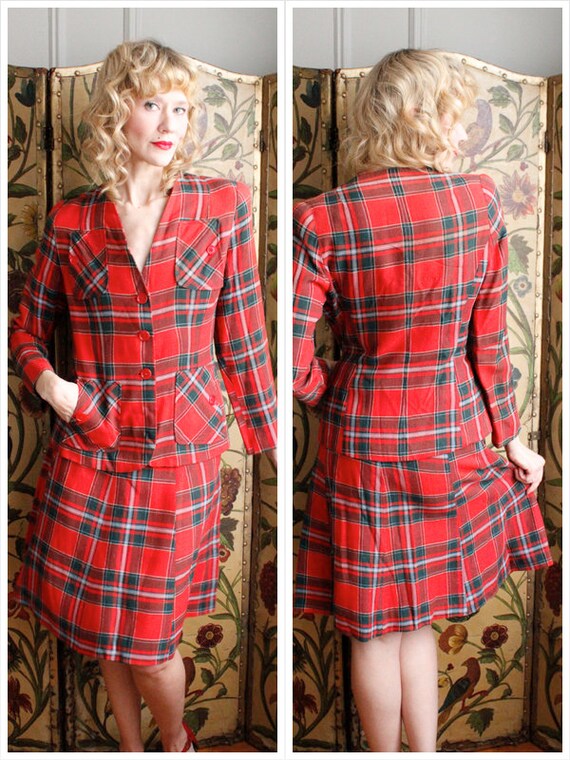 Late 1930s Suit // Bright Plaid Wool Suit // vinta
