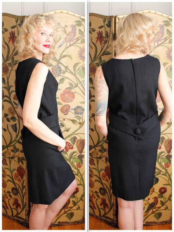1960s Dress // Waffle Cotton Sheath Dress // vinta