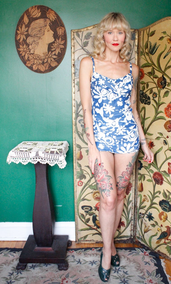 1960s Swimsuit // Cole of Cali Blue Floral One Pi… - image 6