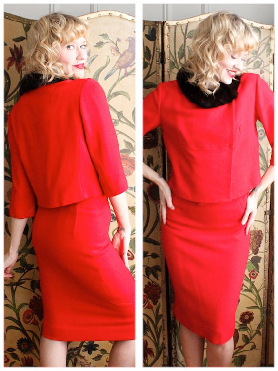 Early 1960s Suit // Ruby Red Lilli Ann 2pc Suit //