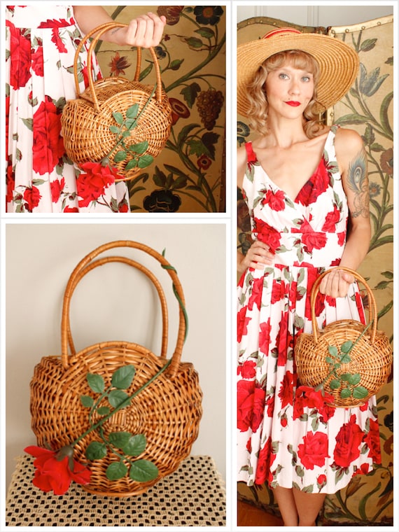 1950s Purse // Rose Basket Purse // vintage 50s pu