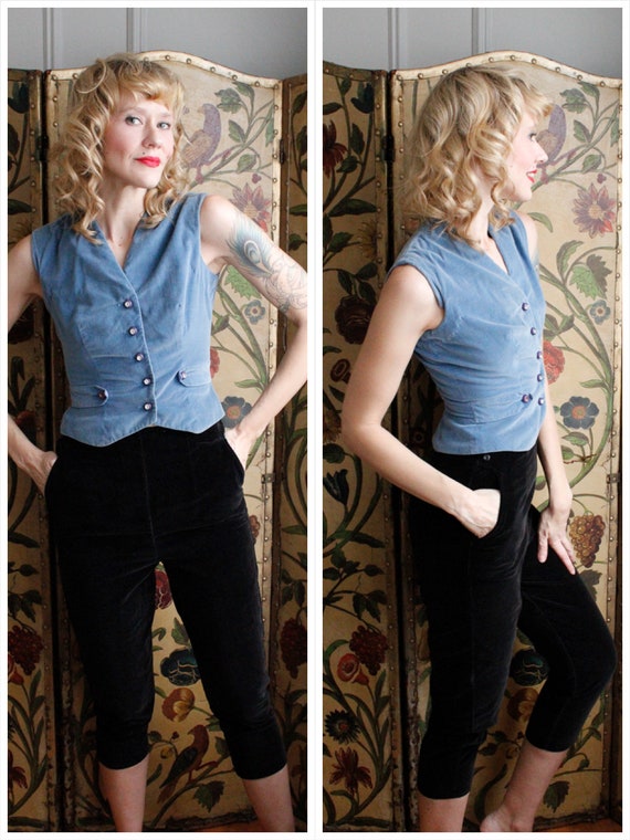 1950s Capris // Black Velvet Capri Pant // vintage