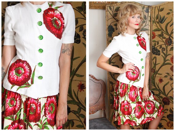 1930s Suit // Summer Poppy Linen & Rayon Jersey S