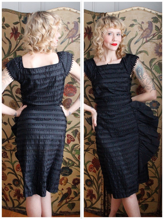 1950 Dress // Taffeta Ruffle Cocktail Dress // vin