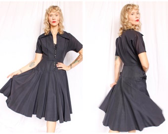 1950s New Look Dior Style Silk Dress - Small