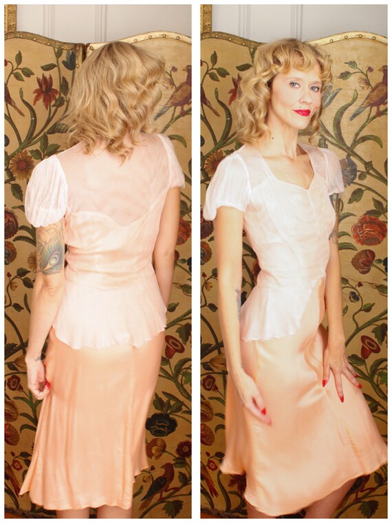 1930s Dress // Peach Pink Mesh Nat Canter Dress //