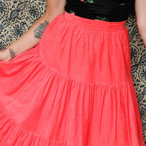 1950s Skirt // Full Swing Corduroy Bright Coral Orange Patio Skirt // vintage 50s skirt image 4