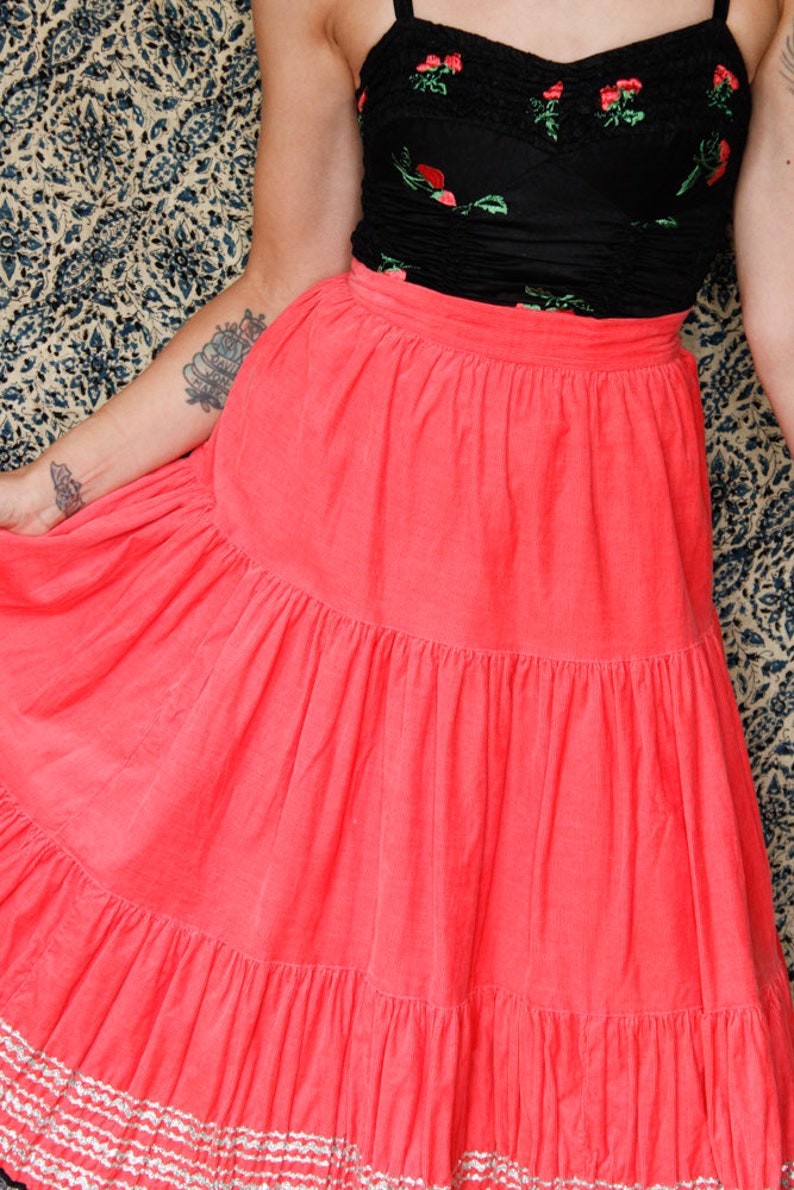 1950s Skirt // Full Swing Corduroy Bright Coral Orange Patio Skirt // vintage 50s skirt image 4