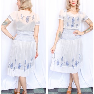 1930s Hungarian Embroidered Cotton Voile Dress Small image 1