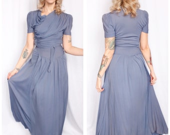 1930s Gown // Periwinkle Draped Jersey Gown // vintage 30s gown