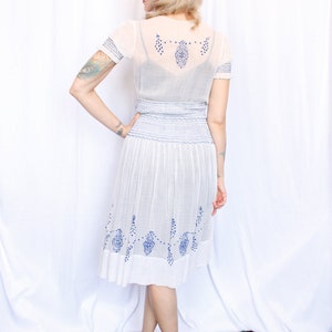 1930s Hungarian Embroidered Cotton Voile Dress Small image 4