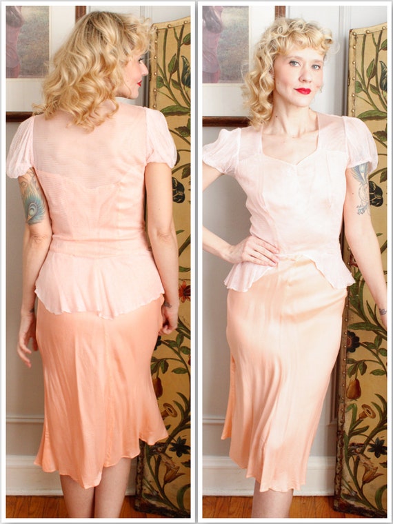 1930s Dress // Peach Pink Mesh Nat Canter Dress //