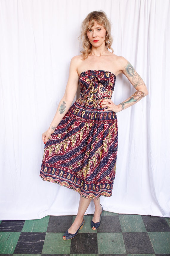 RARE 1940s Convertible 9-way Batik Summer Dress -… - image 4