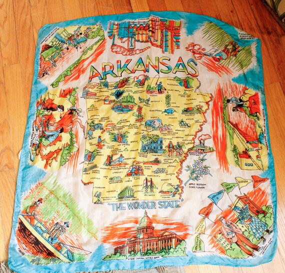 1940s Silk Scarf // Arkansas Souvenir Scarf // vi… - image 3