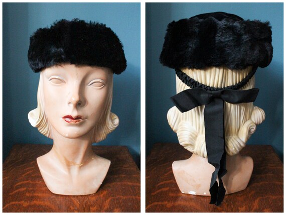 1930s Hat / Luxe Velvet & Fur Winter Hat / vintage