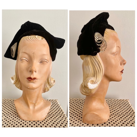 1930s Hat // Emily Myles Velvet Hat // vintage 30s