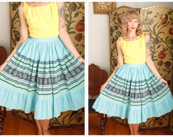 1950s Skirt // Southwestern Corduroy Skirt // vintage 50s skirt