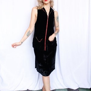 1930s Black Silk Velvet Zippered Tunic & Skirt Set Xsmall image 3