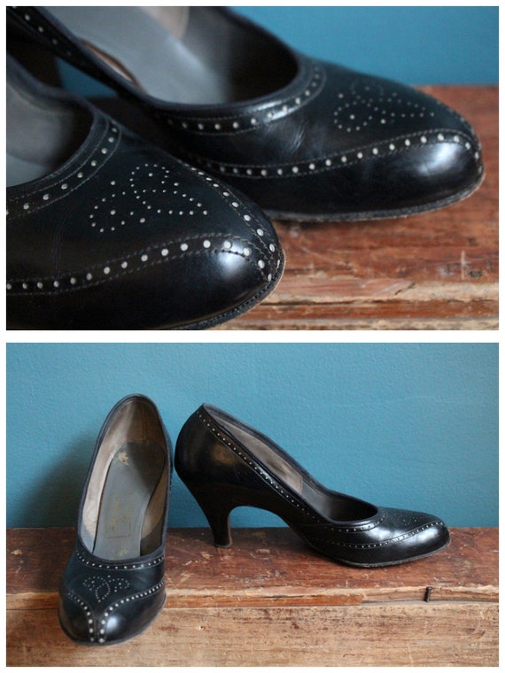 1950s Heels // Red Cross Perforated Leather Heels