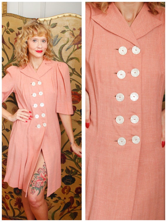 1940s Dress // Pink Gertrude Wool Dress // vintage