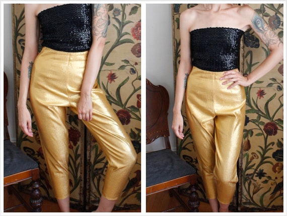 1960s Pants // Gold Lurex Cigarette Pants // vinta