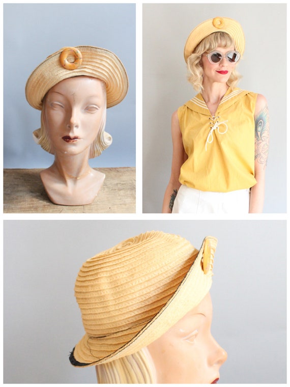Late 1930s Hat // Set Sail Woven Hat // vintage 30