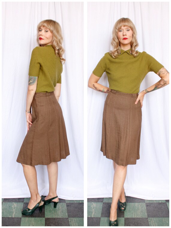 1950s Fall Linen Skirt - M/L