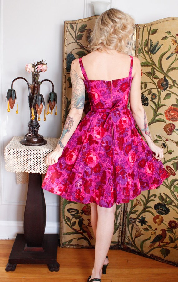 Late 1950s Dress // Bold Berry Rose Taffeta Dress… - image 6