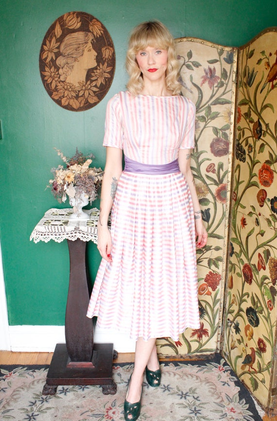 1950s Dress // Sue Mason Jr By Saba Striped Day D… - image 3