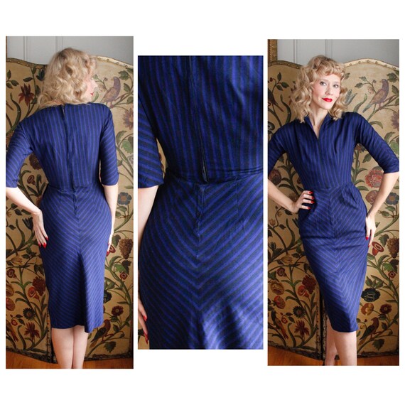 1950s Dress // Chevron Stripe Parade Sheath Dress