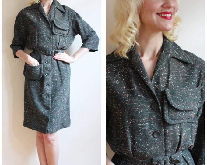 1940s Forest Green Knit Wool Dress | medium/large main image 0
