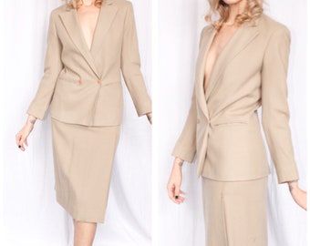 1990s Tan Wool 2pc Christian Dior Suit - Xsmall