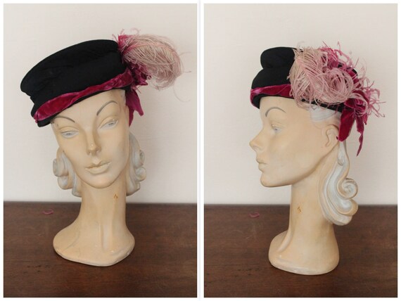Late 1930s/Early 1940s Hat // Ostrich Feather Edyt