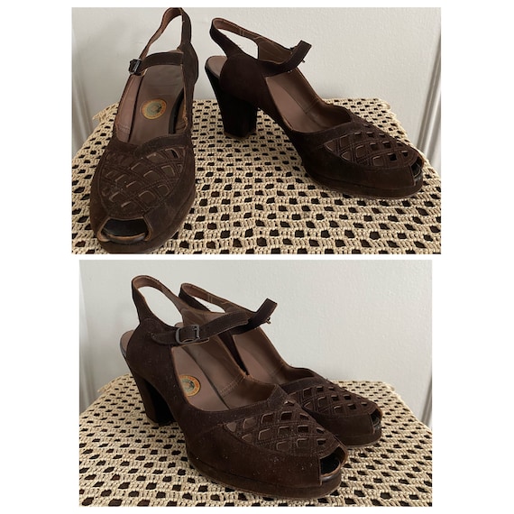 1940s Heels // Dark Brown Red Cross Heels // vinta