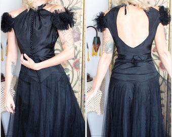 1930s Gown // Starlette's Black Netted Gown // vintage 30s gown