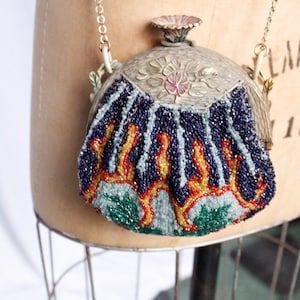 1920s Art Nouveau French Carved Celluloid Beaded Silk Handbag