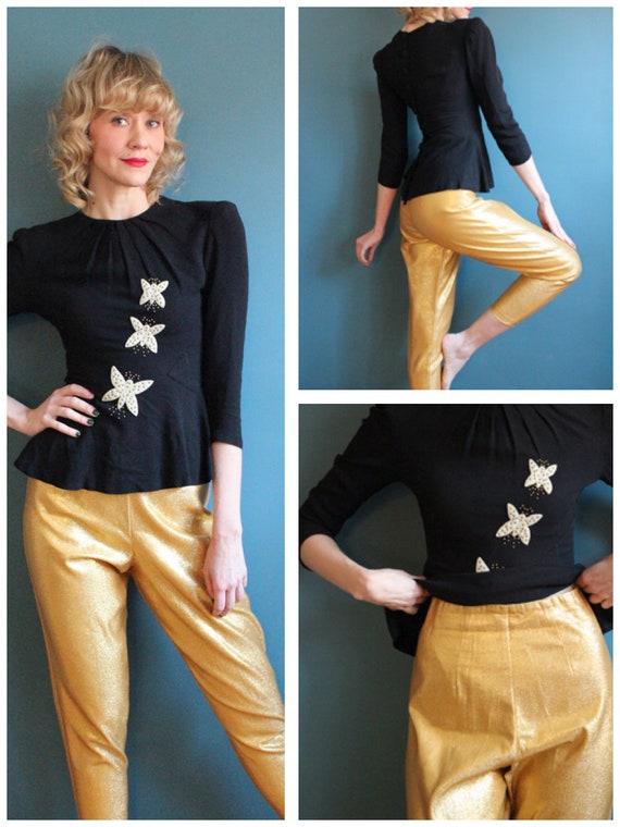 1960s Pants // Gold Lurex Cigarette Pants // vinta