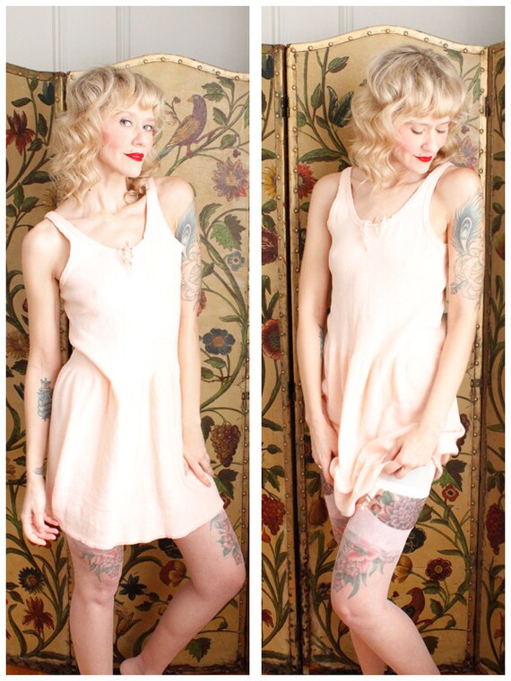 1970s Knit Slip // Coldpruf Pink Knit Slip Dress /