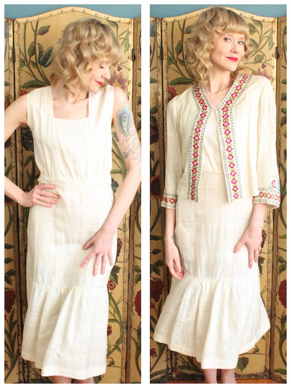 1930s Dress // Silk Embroidered Folk Dress & Jacke