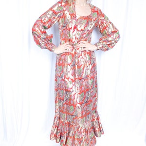 1970s Red & Gold Metallic Maxi Dress image 5