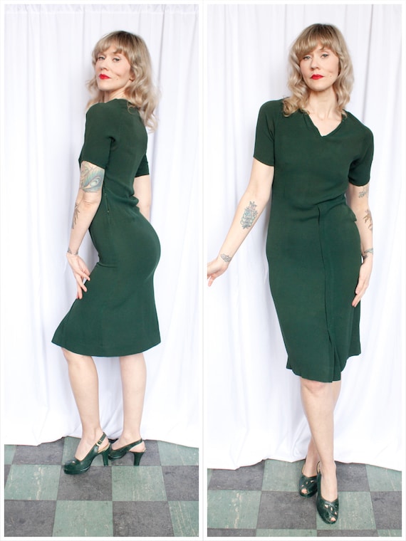 1930s Green Rayon Crepe Dress - Small