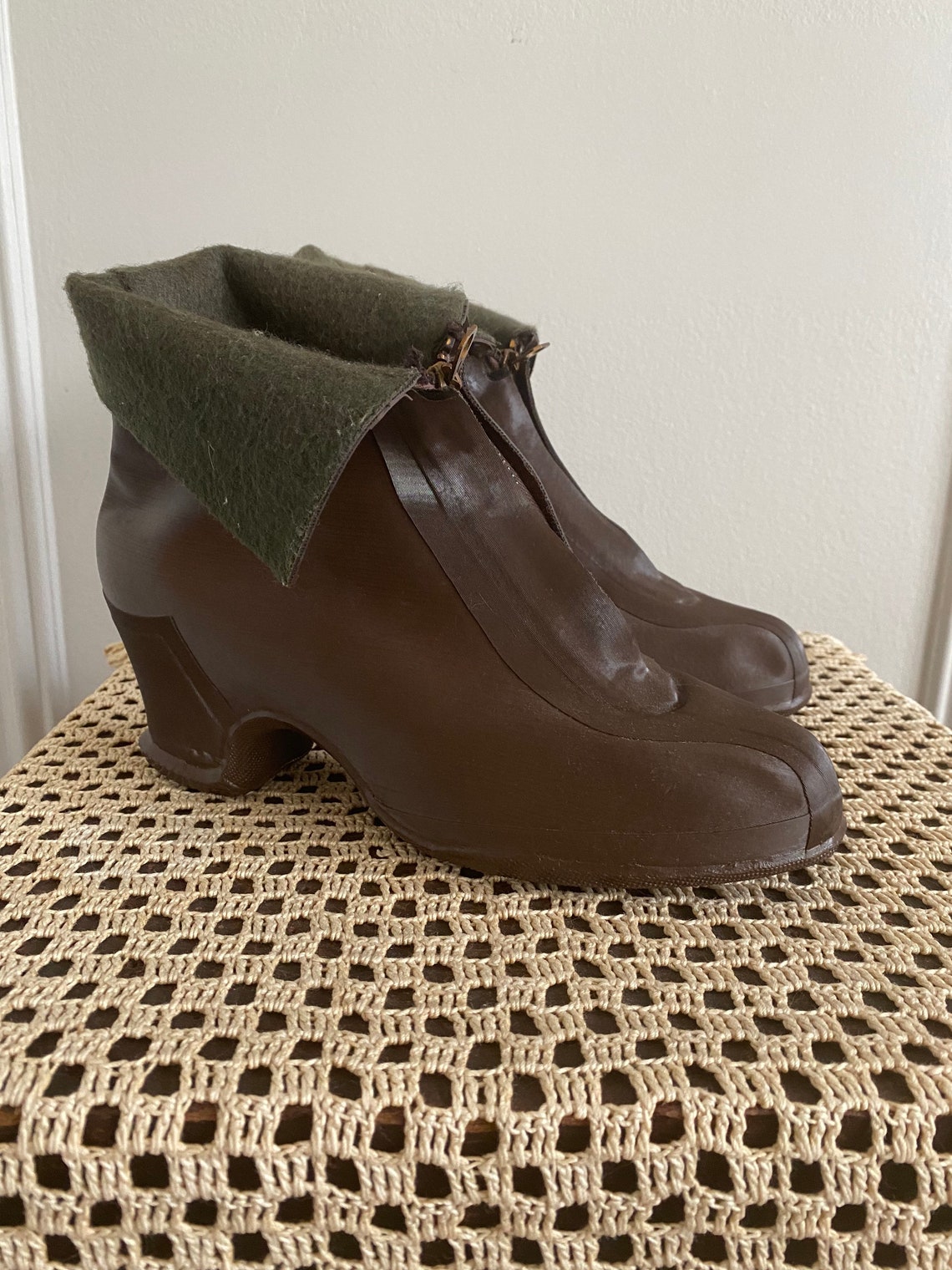 1940s Galoshes // Brown & Green Winter Galoshes // vintage 40s Etsy