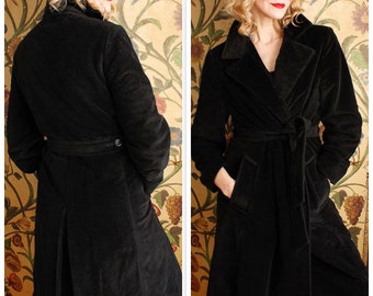 1960s Coat // Plush Black Wrap Coat // vintage 60s coat