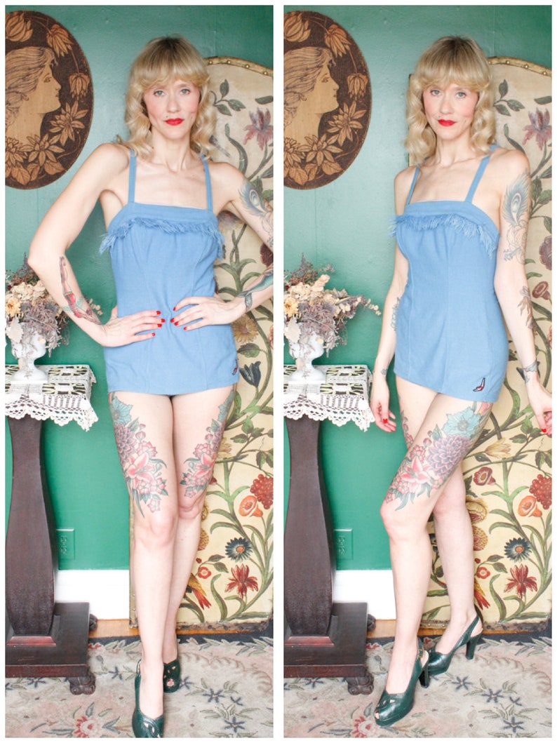 Late 50s Bathing Suit // Jantzen Blue Diver Swimsuit // vintage 50s swimwear image 1